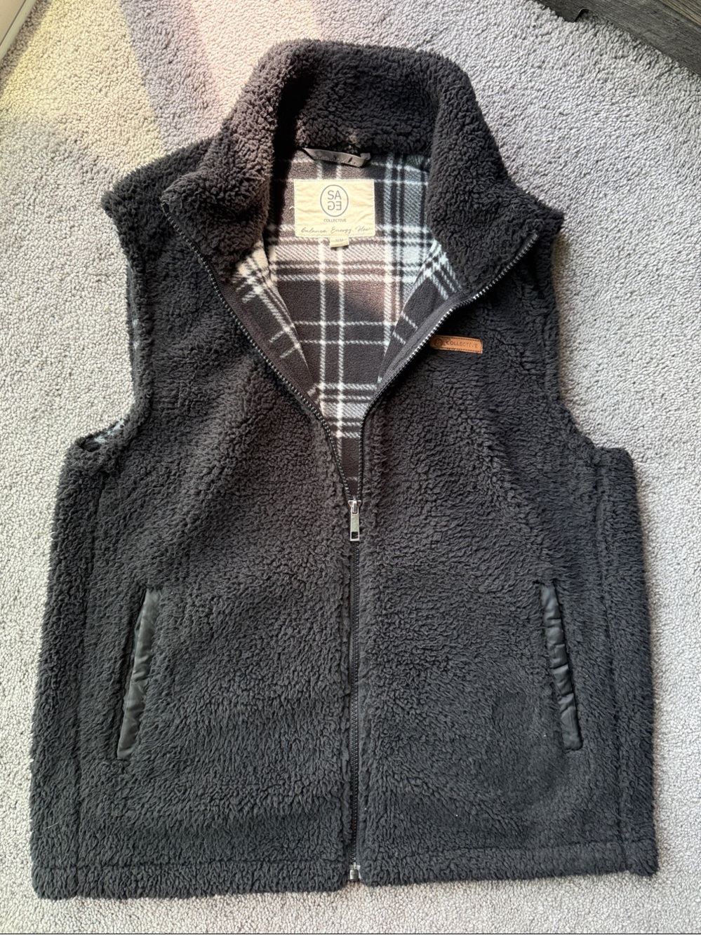 Sage Collective Charcoal Sherpa Zip-Up Vest